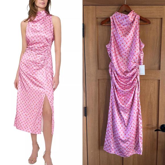 Parker Dresses & Skirts - NWT Parker The Ayla Ruched Mock-Neck Satin Midi Dress in Cashmere Rose Women’s 8